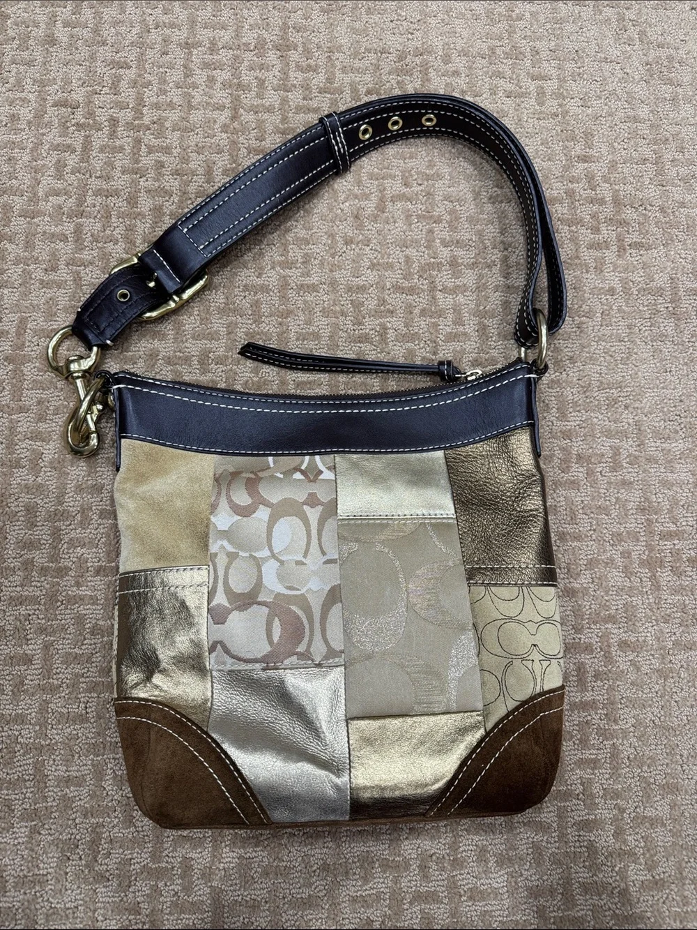 Coach Patchwork Crossbody in Gold, Brown and Tan - Picture 2 of 8